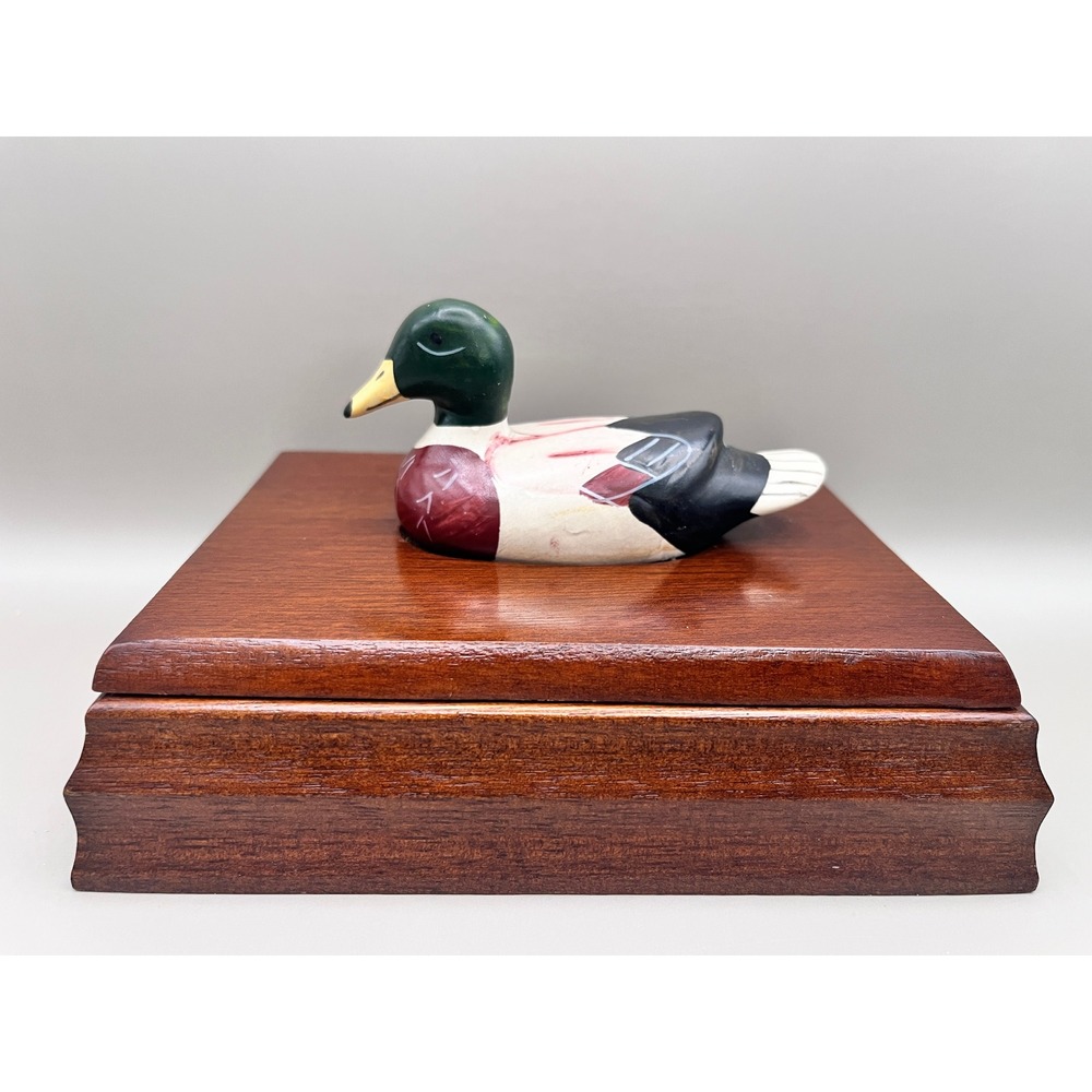 Vtg 1981 Albert E Price‎ Wooden Mallard Duck Decoy Playing Card Trinket Box